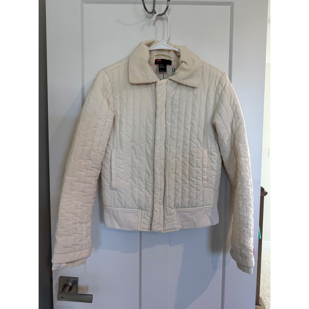 Y2K Diesel Cream Quilted Bomber Jacket  Trim Graphic Lining Mens Small S